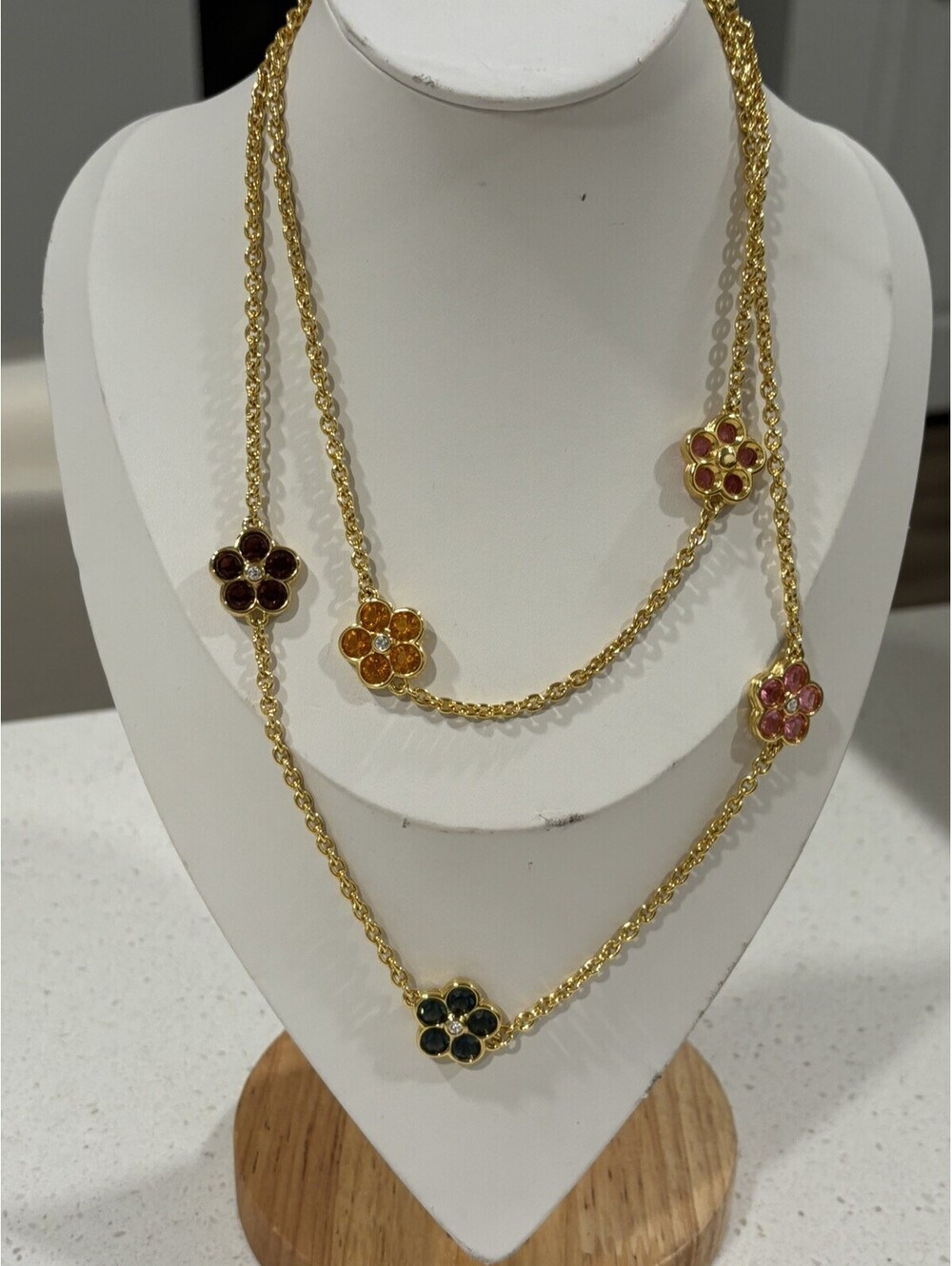 Signed Nolan Miller Gold Tone Multi Color Flower Necklace